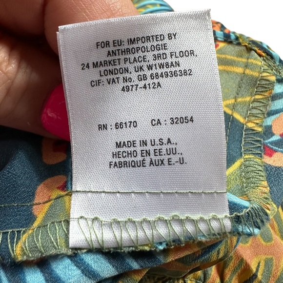HD in PARIS x ANTHROPOLOGIE: Tropical Print Sleeveless Blouse -Size Medium - Picture 11 of 11